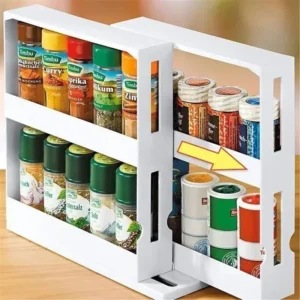 Multi-Function 2 Tier Rotate Spice Storage Rack Seasoning Swivel Storge Organizer Shelf kitchen bathroom creative household item 1